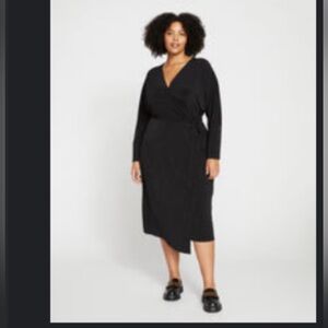 Universal Standard Black Jersey Wrap Midi Dress